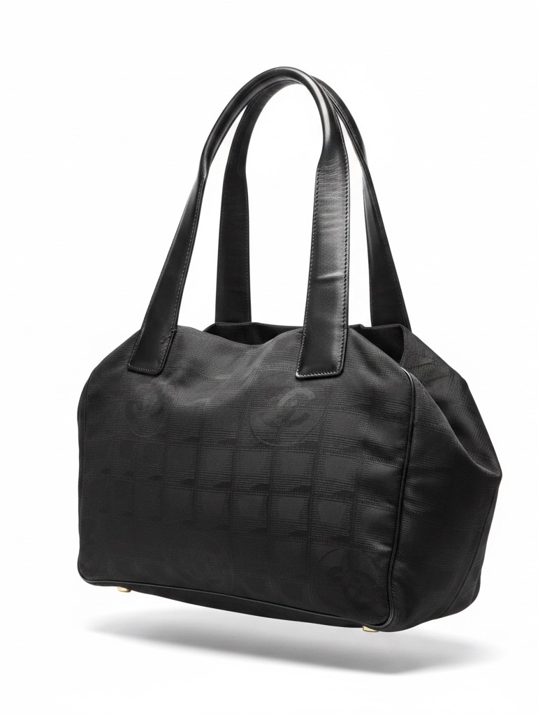 Chanel New Travel Line Mm Black Jacquard Cc Tote Shoulder Bag